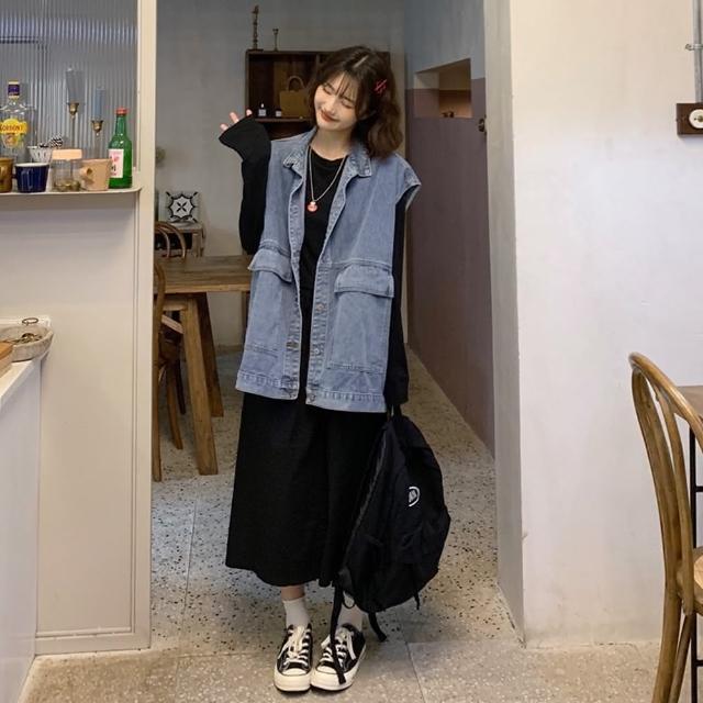 【D.studio】韓版寬鬆百搭顯瘦牛仔外套(牛仔上衣 牛仔背心 上衣 女裝 衣服 外套  J124)