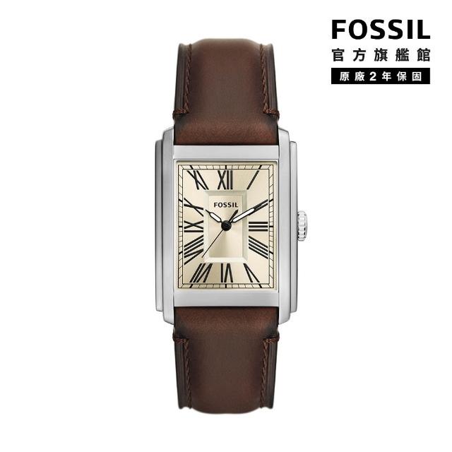 【FOSSIL】Carraway系列 復古羅馬數字手錶 皮革錶帶 30MM (多色可選)