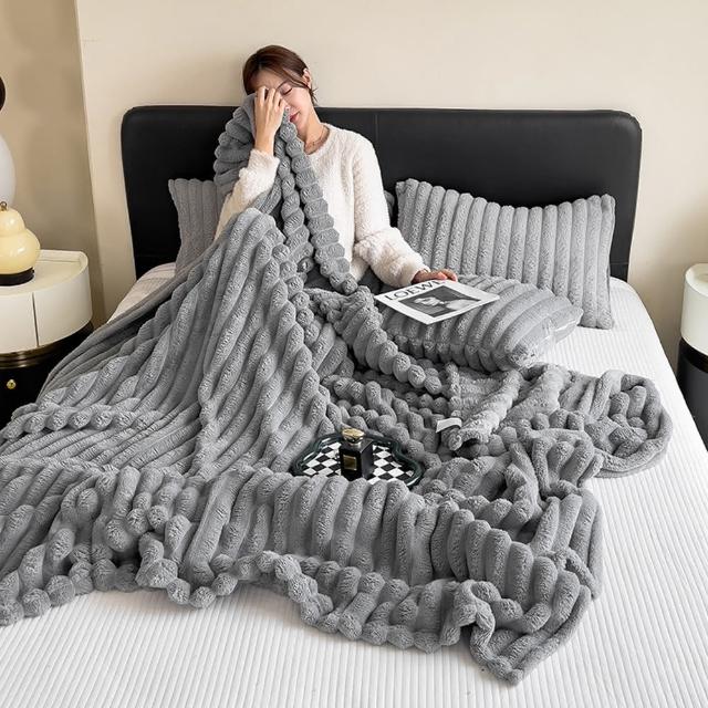 【寢聚 Sleep Club】買一送一 雙面兔毛絨雲朵雙人被 六色任選(四季被 空調毯 沙發毯)