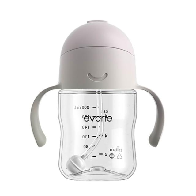 【Evorie】Tritan滑蓋學習吸管水杯防漏200mL(微笑水杯 練習水杯 練習喝水 寶寶水杯)