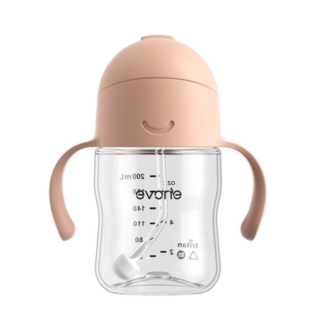 【Evorie】Tritan滑蓋學習吸管水杯防漏200mL(微笑水杯 練習水杯 練習喝水 寶寶水杯)