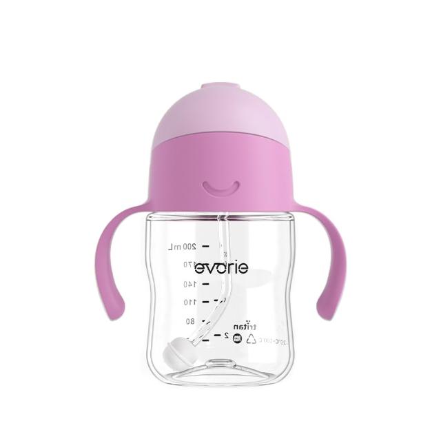 【Evorie】Tritan滑蓋學習吸管水杯防漏200mL(微笑水杯 練習水杯 練習喝水 寶寶水杯)