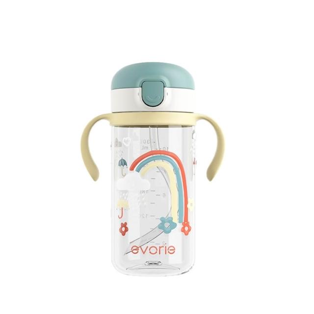 【Evorie】Tritan 200mL300mL雙色學飲吸管水杯組 (總代理公司貨/微笑水杯)