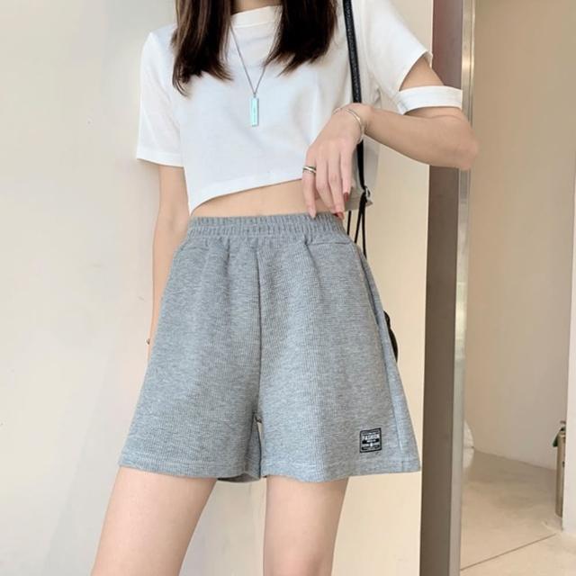 【D.studio】韓版寬鬆高腰休閒運動短褲(休閒褲短褲褲子運動短褲女裝休閒短褲運動褲高腰褲黑褲 P274)