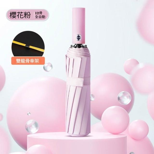 【TWBUY 台灣好購】德國款十二骨自動傘 升級雙龍骨(一鍵自動開收 全自動晴雨傘 遮陽傘 106超大傘面)