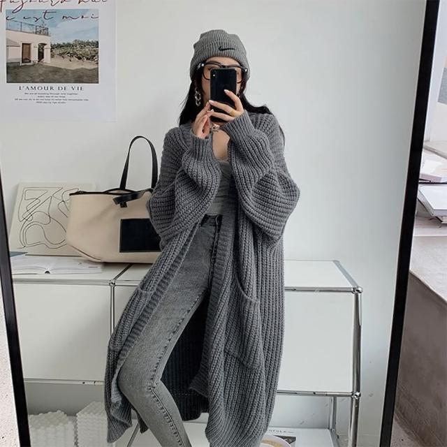【D.studio】韓版慵懶風寬鬆長版針織外套(大衣 風衣 上衣 女裝 衣服 外套 長袖上衣 長版外套 毛衣 J291)
