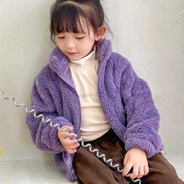 【安朵童舖】現貨韓版女童立領加絨夾克兒童毛絨保暖外套加厚舒棉絨素色外套童裝(108)
