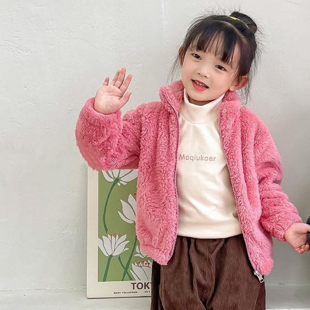 【安朵童舖】現貨韓版女童立領加絨夾克兒童毛絨保暖外套加厚舒棉絨素色外套童裝(108)