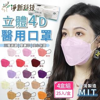 12095728 L 【淨新】雙鋼印醫療級4D立體口罩 4盒組(25入/盒/國家口罩隊/淨新醫用口罩/立體口罩)