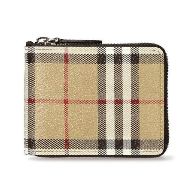 【BURBERRY 巴寶莉】經典格紋帆布/壓印LOGO牛皮拉鍊錢包短夾零錢包(顏色任選)