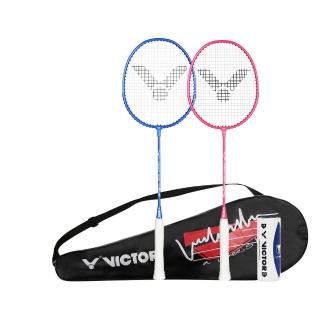 【VICTOR 勝利體育】對拍組 穿線拍(POWER 1000 BQ/MO 湛藍+玫紅/天藍+陽橙 加贈1/4打羽球+拍袋)