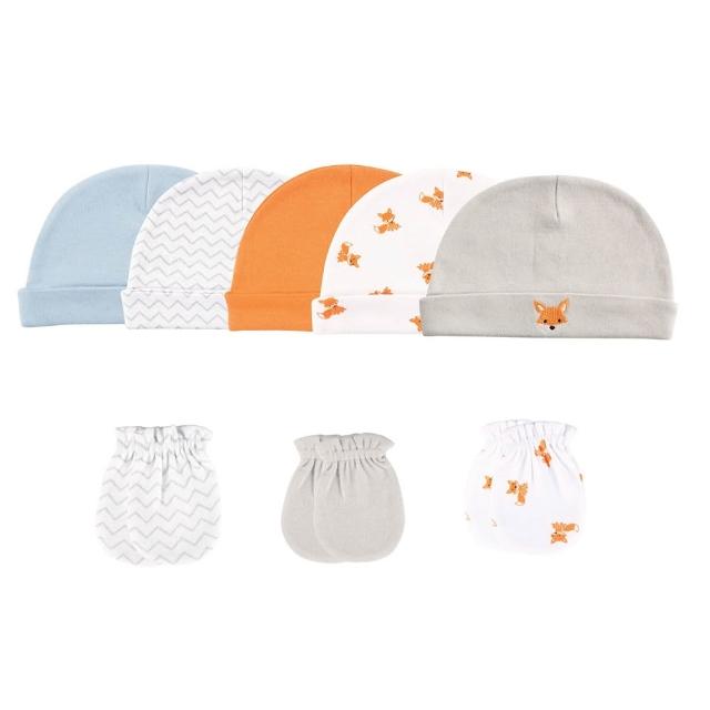 【Hudson Baby】彌月禮盒組-新生兒帽子+防抓手套8件組(寶寶帽嬰兒帽滿月送禮)