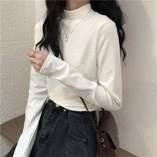 【D.studio】韓版半高領薄內刷毛內搭顯瘦長袖上衣(女裝衣服寬鬆上衣顯瘦上衣長袖t恤冬裝發熱衣 W321)