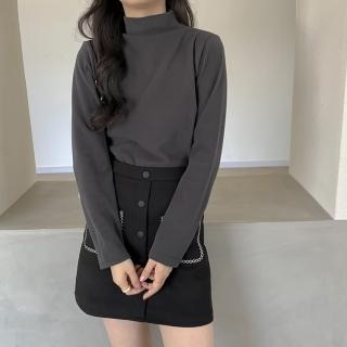 【D.studio】韓版半高領打底長袖上衣(女裝 衣服 寬鬆上衣 顯瘦上衣 長袖t恤 冬裝 發熱衣 素T W321)