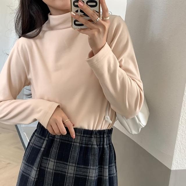 【D.studio】韓版半高領打底長袖上衣(女裝 衣服 寬鬆上衣 顯瘦上衣 長袖t恤 冬裝 發熱衣 素T W321)
