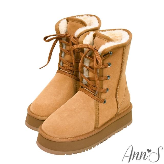 【Ann’S】防潑水鍍膜真皮澎毛2way綁帶厚底雪靴(多款選)