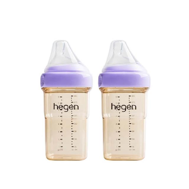 【hegen】總代理｜PCTO™金色奇蹟PPSU多功能方圓型寬口奶瓶 240ml 雙瓶組(嫣粉/沁藍/漾紫/柔褐楓)