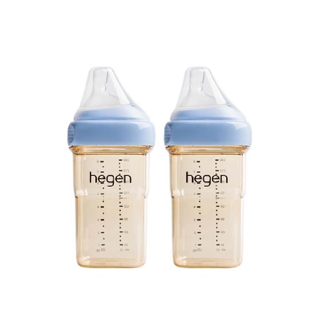 【hegen】總代理｜PCTO™金色奇蹟PPSU多功能方圓型寬口奶瓶 240ml 雙瓶組(嫣粉/沁藍/漾紫/柔褐楓)