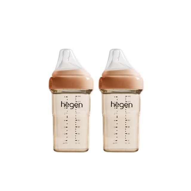 【hegen】總代理｜PCTO™金色奇蹟PPSU多功能方圓型寬口奶瓶 240ml 雙瓶組(嫣粉/沁藍/漾紫/柔褐楓)