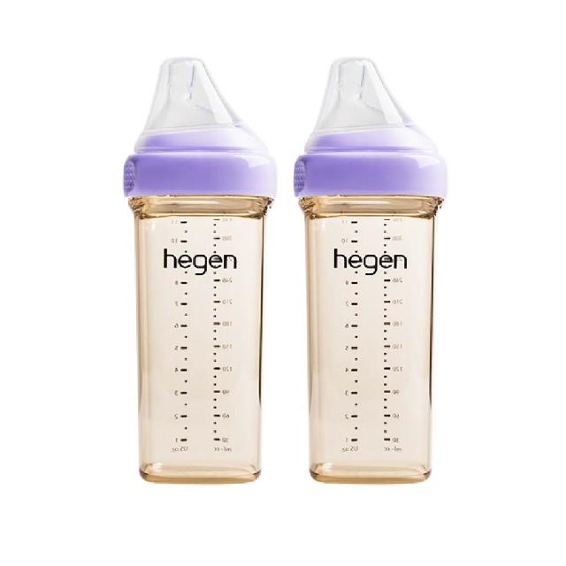 【hegen】總代理｜PCTO™金色奇蹟PPSU多功能方圓型寬口奶瓶 330ml 雙瓶組(嫣粉/沁藍/漾紫/柔褐楓)