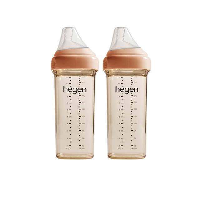 【hegen】總代理｜PCTO™金色奇蹟PPSU多功能方圓型寬口奶瓶 330ml 雙瓶組(嫣粉/沁藍/漾紫/柔褐楓)