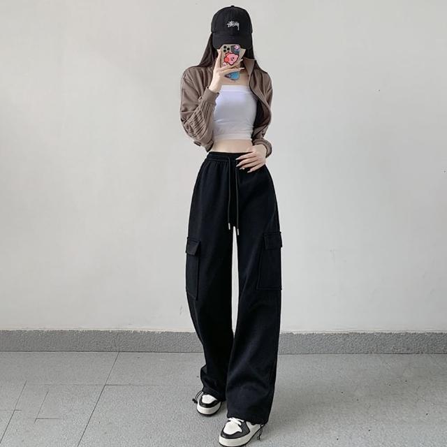 【D.studio】韓版高腰設計感工作褲(寬褲 褲子 長褲 休閒褲 女裝 高腰褲 拖地褲 直筒褲 黑褲 P306)
