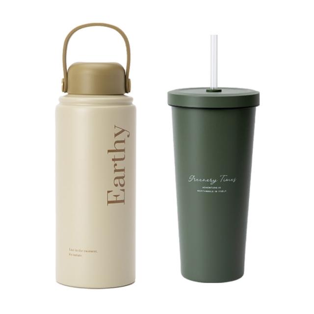 【Oolab 良杯製所】溫杉林保溫瓶950ml+小莊園系列吸管杯710ml-2入組(大容量保溫杯+大容量吸管杯)