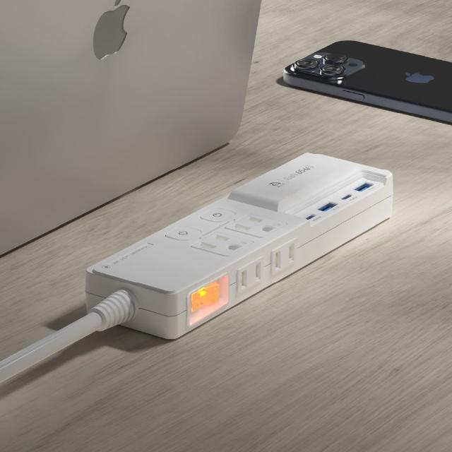 【ADAM 亞果元素】3開4插 2USB+2Type C OMNIA G65 GaN 65W 智慧快充延長線(三年保固)