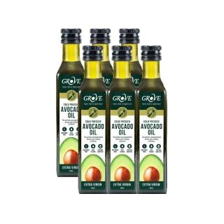 【GROVE 克羅福】紐西蘭100%純天然頂級冷壓初榨酪梨油250ml-原味 六入組(可生飲/高溫烹調/總公司代理)