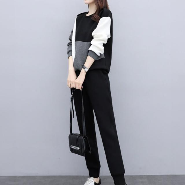 【LANNI 藍尼】★撞色拼接減齡休閒運動套裝(休閒/長褲/女裝)
