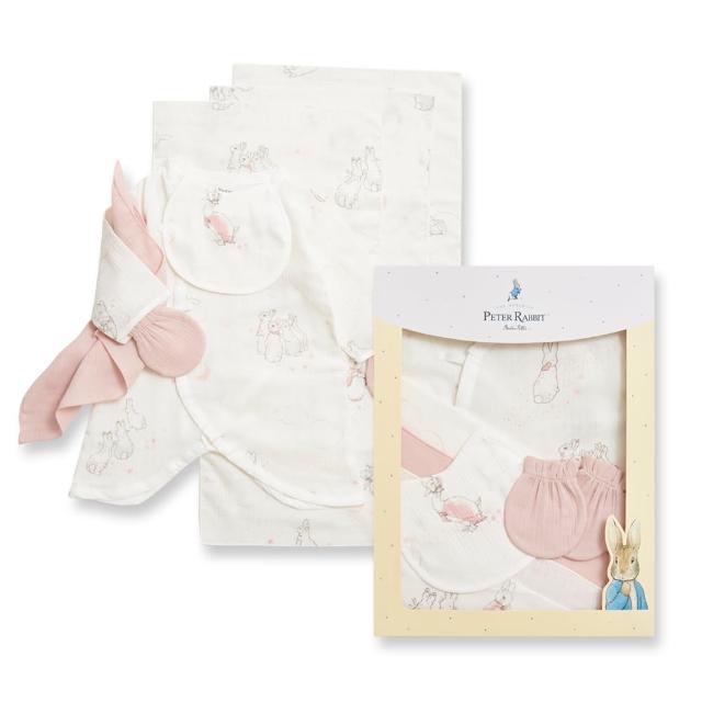 【奇哥】比得兔 天絲泡泡紗蝴蝶兔裝/連身衣8件組禮盒 3-6個月(兔裝+手套+手帕x2+澡巾x2+口水巾)