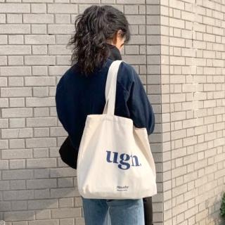 【外出方便】ins韓系簡約字母拉鍊帆布袋(大容量 收納包 購物袋 環保袋 學生包 單肩 