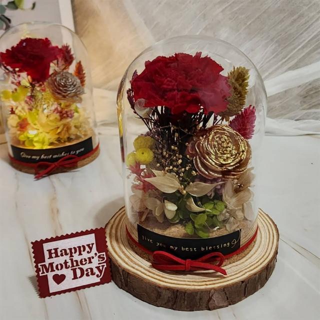 【OSTARA FLORIST 奧斯塔拉花藝】庭園風格永生康乃馨、玫瑰罩鐘(康乃馨、母親節、情人節、紀念日、生日)