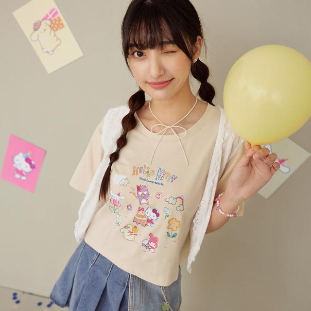 【OB 嚴選】KITTY50週年純棉家族慶祝印花短版TEE 《IK0028》