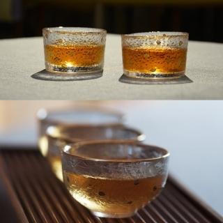 日式描金錘紋玻璃杯 2入(小杯子功夫茶杯金邊清酒杯主人茶碗茶具)