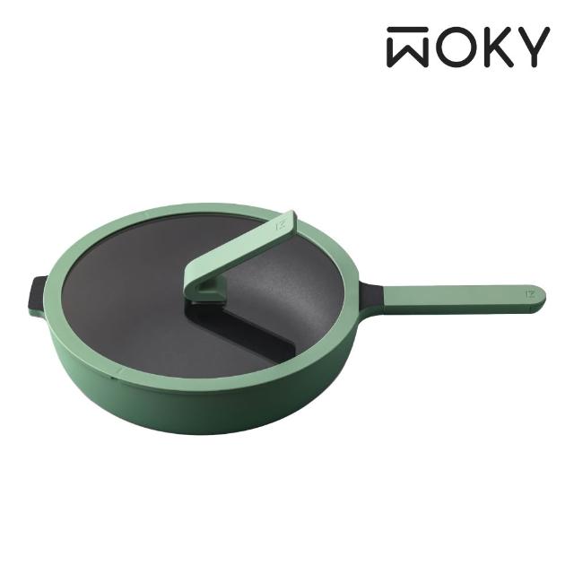 【WOKY 沃廚】哈哈鍋2.0 不沾深煎鍋28cm-含玻璃鍋蓋(附矽膠鍋鏟或料理夾/贈品隨機出貨)