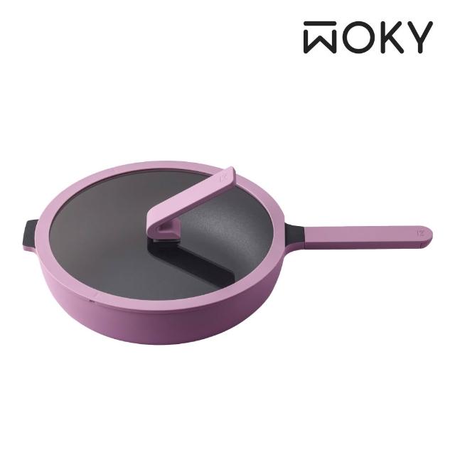 【WOKY 沃廚】哈哈鍋2.0 不沾深煎鍋28cm-含玻璃鍋蓋(附矽膠鍋鏟或料理夾/贈品隨機出貨)