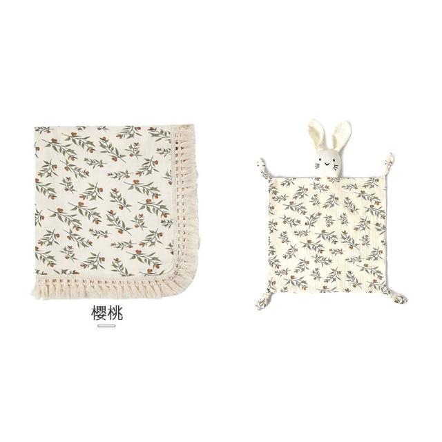 【Kori Deer 可莉鹿】彌月禮盒組-印花流蘇嬰兒萬用包巾+安撫巾(彌月禮滿月冷氣毯透氣寶寶被四季毯)