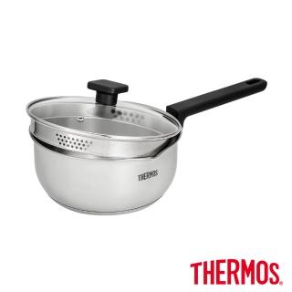 【THERMOS膳魔師】不鏽鋼附蓋單柄湯鍋雪平鍋20cm(SPC-S20)