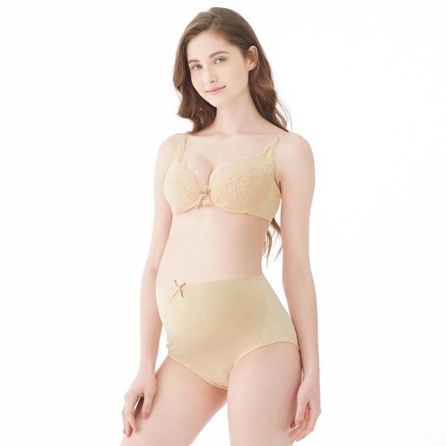 【Gennies 奇妮】哺乳內衣褲成套 唯美蕾絲軟鋼圈內衣 高腰內褲(孕婦內衣 上開扣 孕婦內褲 膚 A01B21)