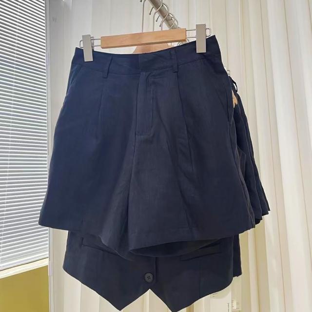 【初色】棉麻風純色無袖背心開衫上衣女上衣/純色口袋休閒褲短褲-共2色-35711(M-2XL可選)
