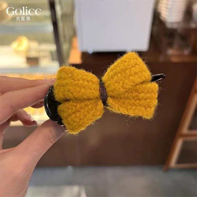 【Gulicc 古莉可】髮夾 毛呢蝴蝶結 丸子頭抓夾(雙11 生日 髮飾 頭飾 鯊魚夾 抓夾 禮物)