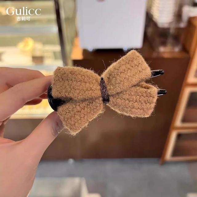 【Gulicc 古莉可】髮夾 毛呢蝴蝶結 丸子頭抓夾(雙11 生日 髮飾 頭飾 鯊魚夾 抓夾 禮物)