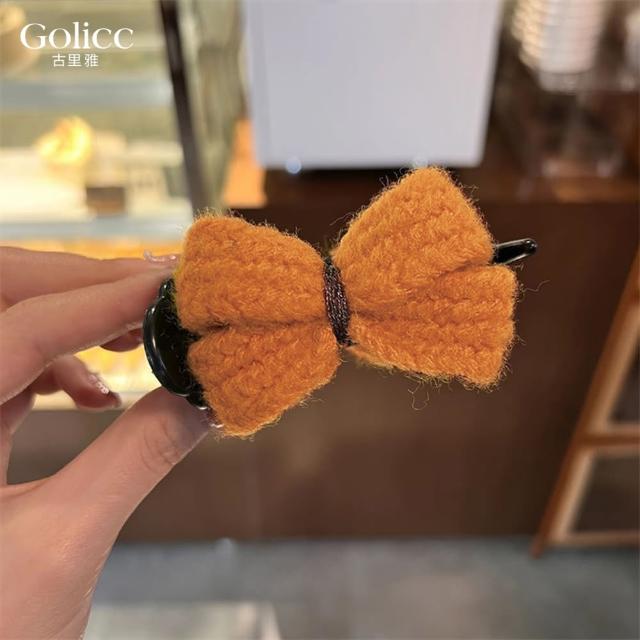 【Gulicc 古莉可】髮夾 毛呢蝴蝶結 丸子頭抓夾(雙11 生日 髮飾 頭飾 鯊魚夾 抓夾 禮物)