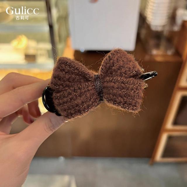【Gulicc 古莉可】髮夾 毛呢蝴蝶結 丸子頭抓夾(雙11 生日 髮飾 頭飾 鯊魚夾 抓夾 禮物)