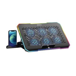 【ESENSE 逸盛】G12 RGB 極靜電競筆電散熱墊(17吋以下適用/6顆風扇/雙USB插槽/附手機支架)