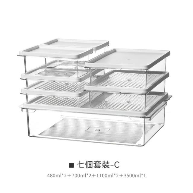 【Dagebeno荷生活】日式可疊加耐低溫冰箱收納盒 透明材質食品密封分裝保鮮盒(七件套C款)