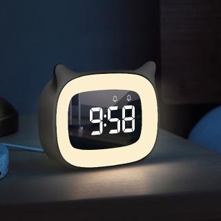 【WE CHAMP】LED智能萌貓小夜燈電子鬧鐘(觸碰夜燈 無限貪睡 音樂鬧鈴 充電式)