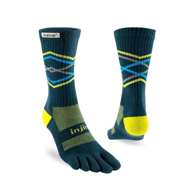 【Injinji】Trail野跑避震吸排五趾中筒襪FX[墨綠]NAA3738(厚底防震 吸濕排汗 防腳底水泡 中性襪)