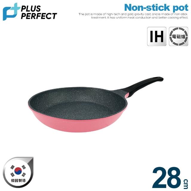 【PERFECT 理想】韓國晶鑽2代IH不沾平底鍋28cm無蓋粉紅 韓國製造(可用於IH爐及各式爐具)